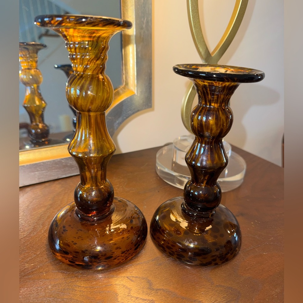Amber Glass Candle Holders